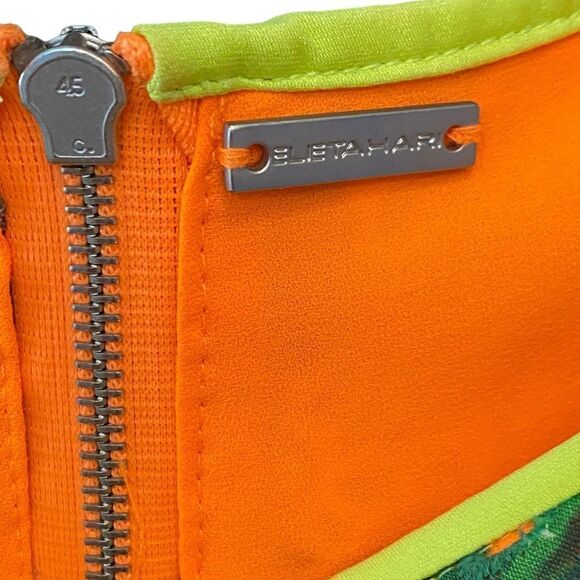 Elie Tahari Sz 2 Neon Green Orange Tropical Léopard Mesh Wedding Guest Dress - Picture 5 of 7